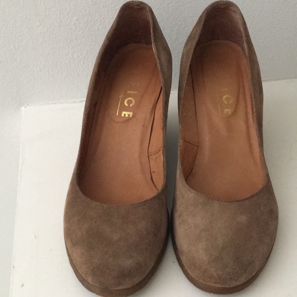 OFFICE London Shoes Office London Tan Leather Suede Wedge Shoes